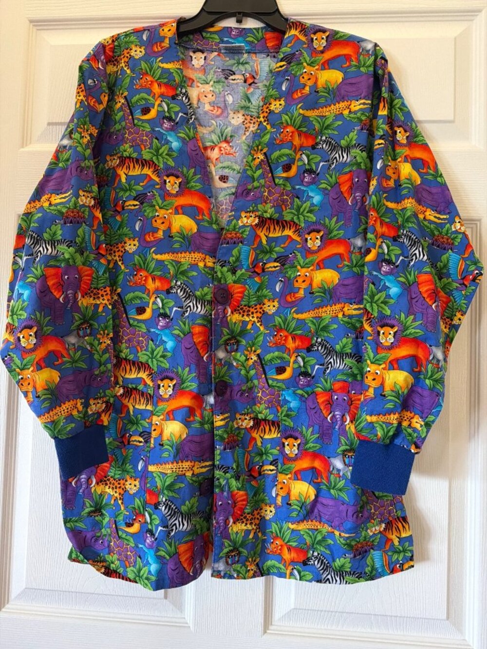 Unisex Seattle Scrubworks Jungle Print Button-Up Scrub Jacket M 100% Cotton Made